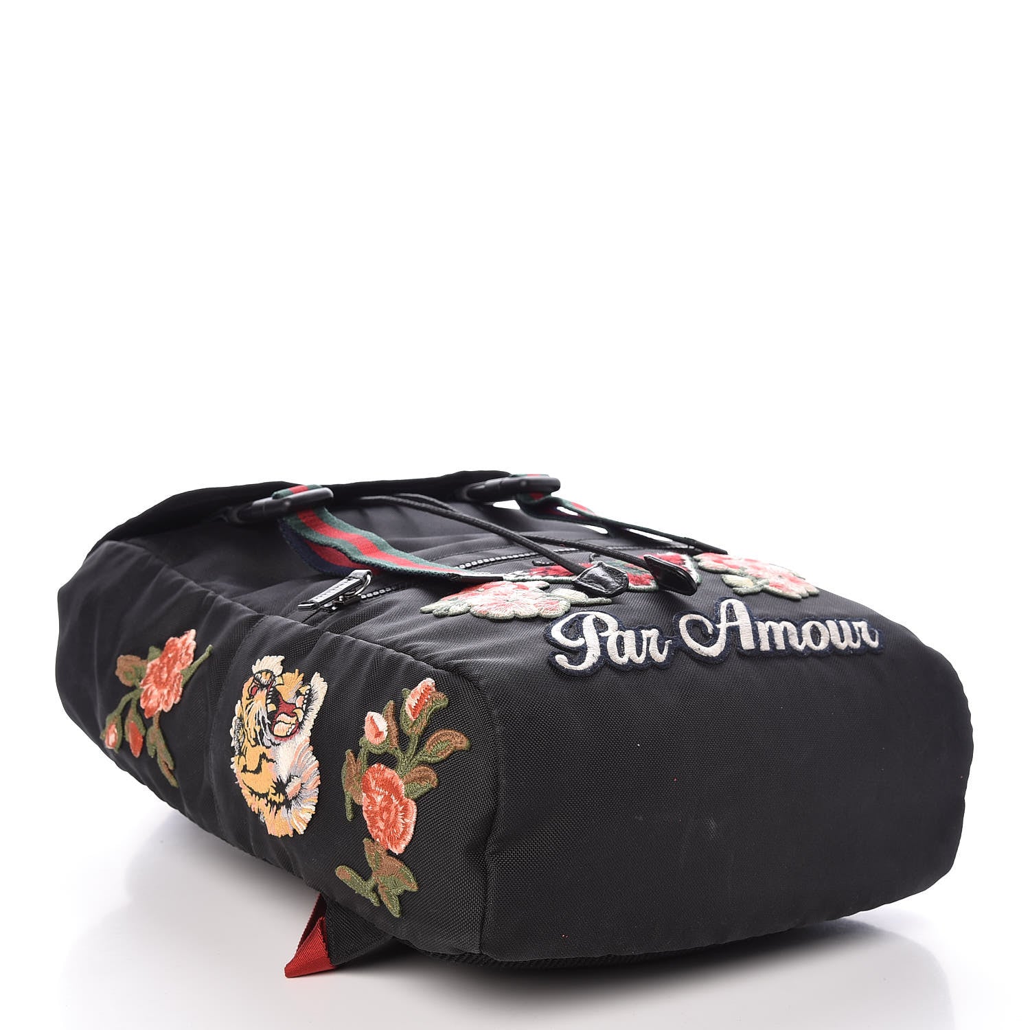 Gucci Techno Canvas Web L'Aveugle Par Amour Embroidered Double Buckle Backpack Black 4 of 12