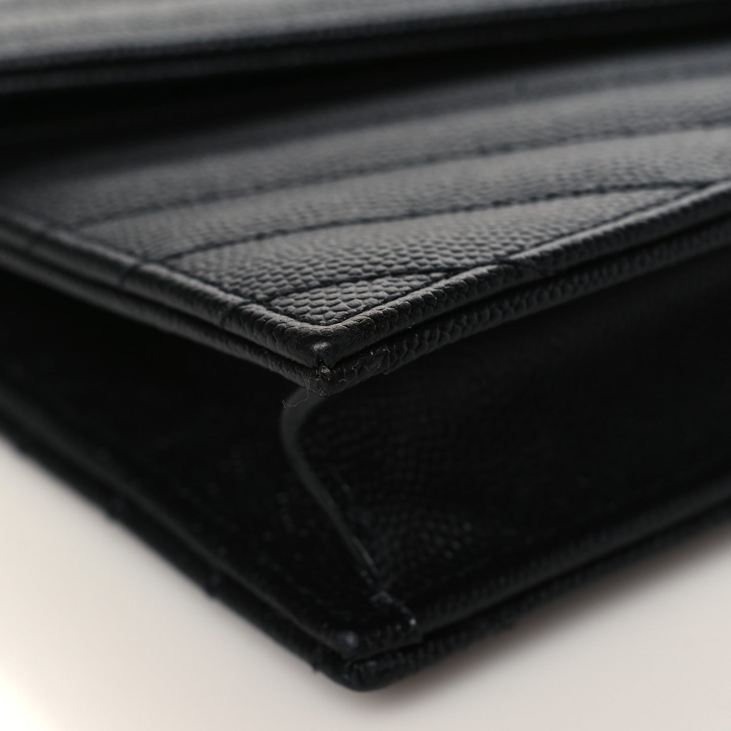 Grain De Poudre Matelasse Chevron Monogram Envelope Chain Wallet Black