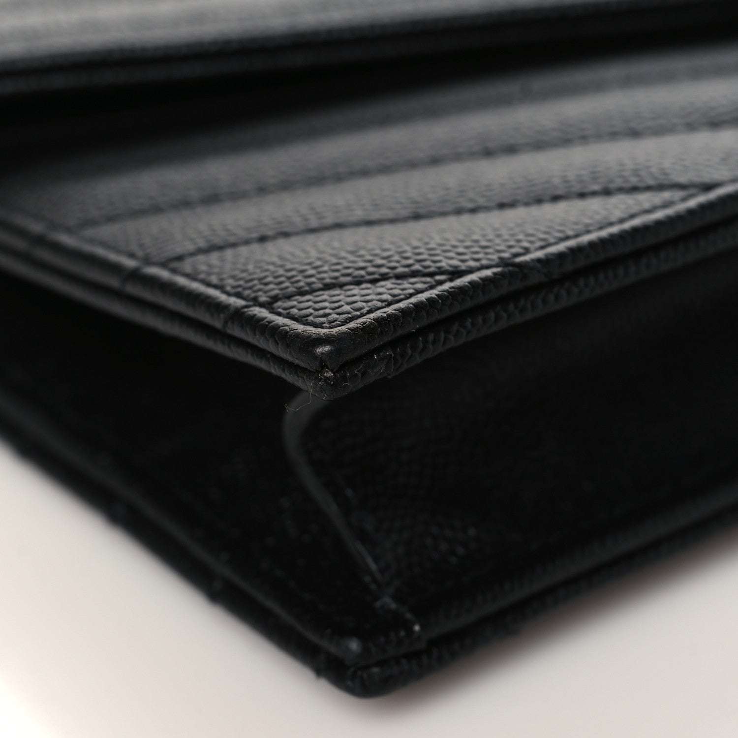 Saint Laurent Grain De Poudre Matelasse Chevron Monogram Envelope Chain Wallet Black 7 of 8