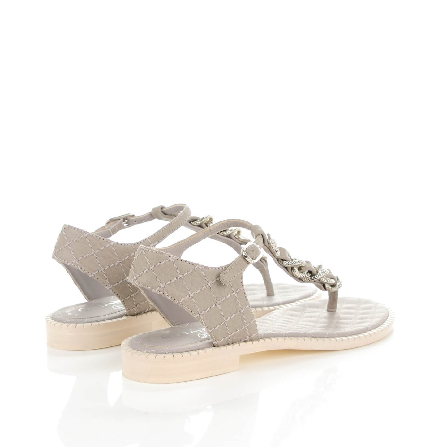 Calfskin CC Chain Thong Sandals 36 Grey