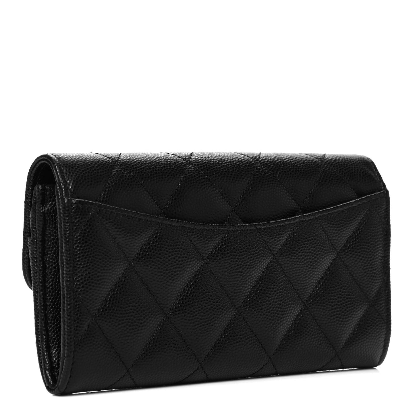 Caviar Quilted Medium Gusset Flap Wallet Black