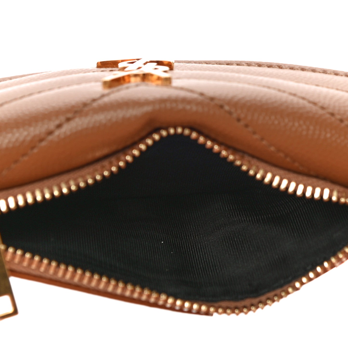 Grain De Poudre Matelasse Chevron Monogram Compact Wallet Natural Dark