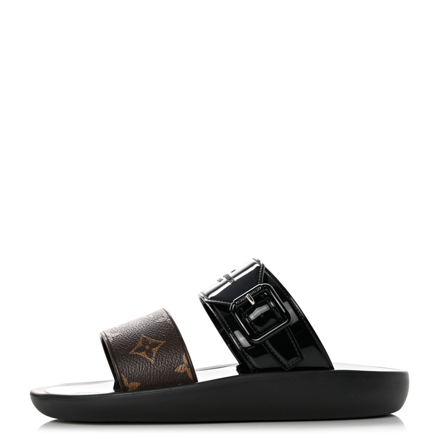 Monogram Sunbath Flat Mule Sandals 36 Black