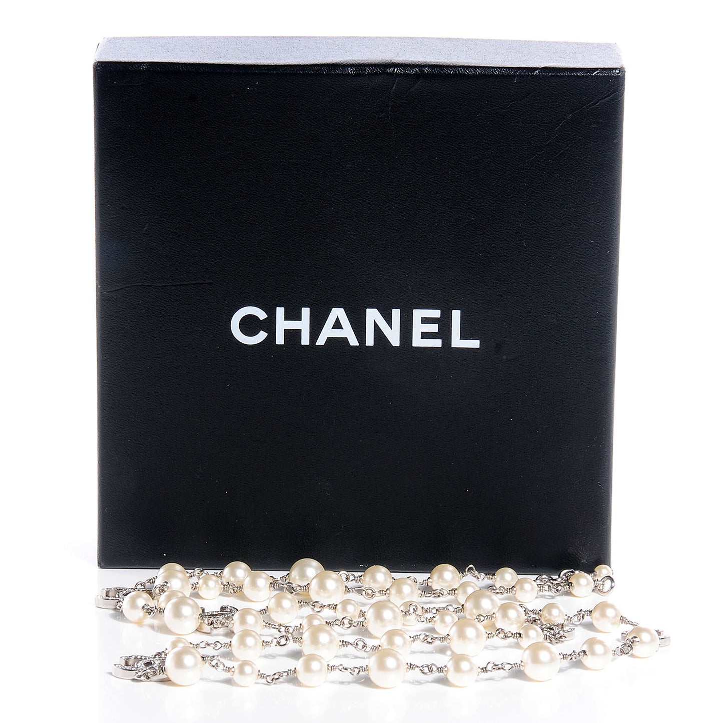 Crystal Pearl CC Long Necklace Silver