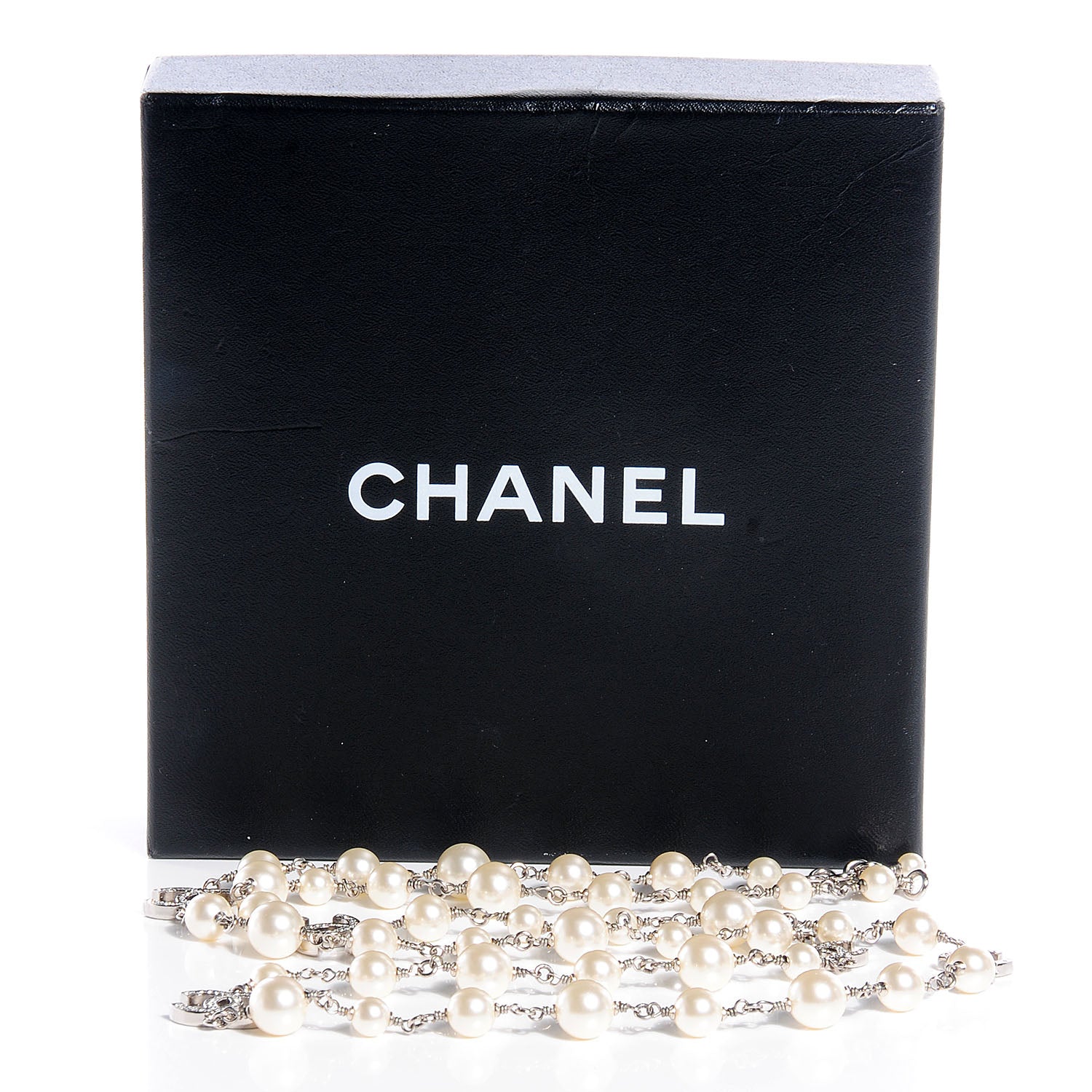 Chanel Crystal Pearl CC Long Necklace Silver 5 of 5