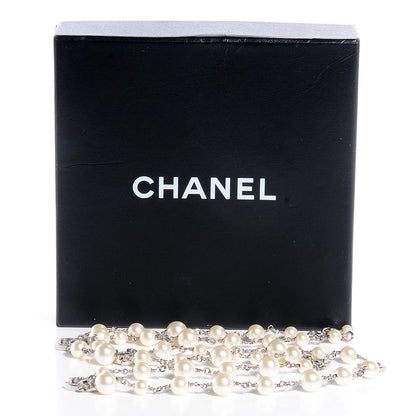 Chanel Crystal Pearl CC Long Necklace Silver 5 of 5