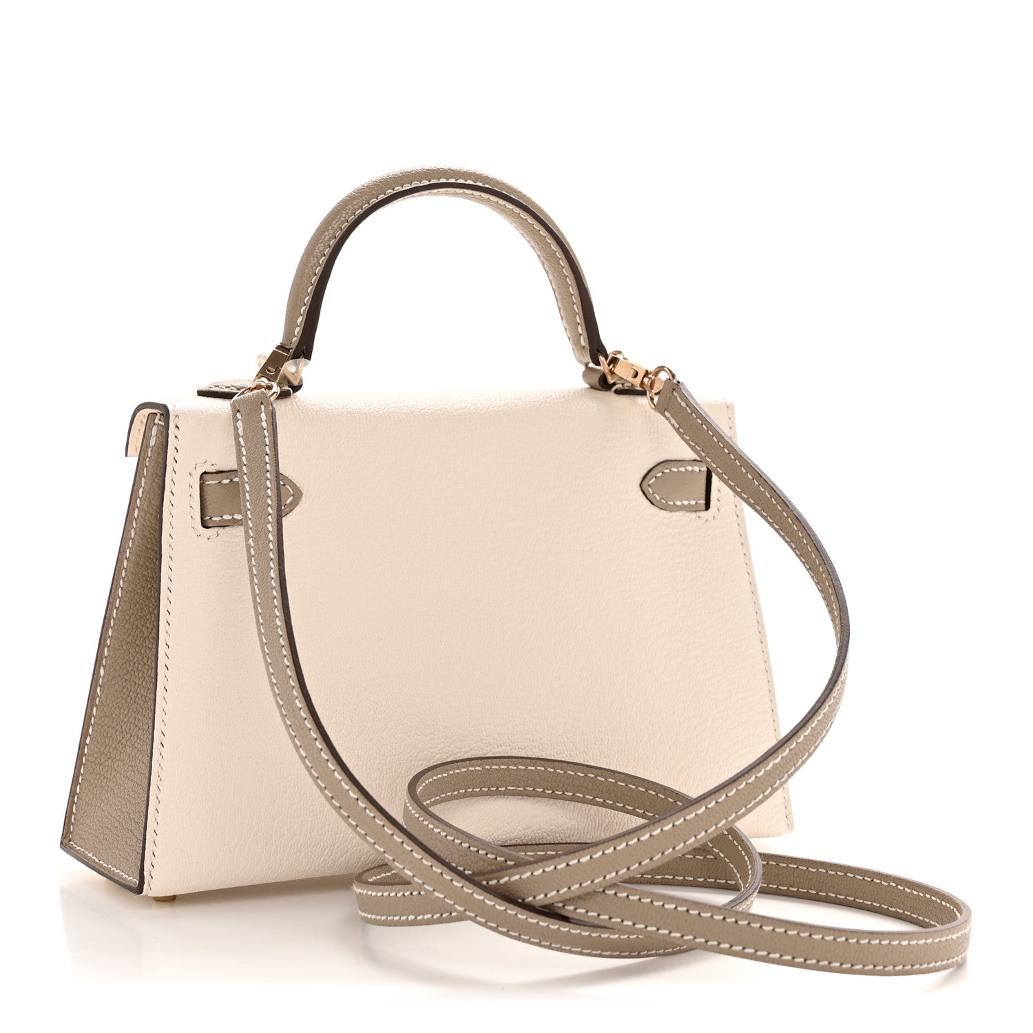 Hermes Chevre Mysore Horseshoe Mini Kelly Sellier 20 Nata Gris Tourterelle 3 of 11