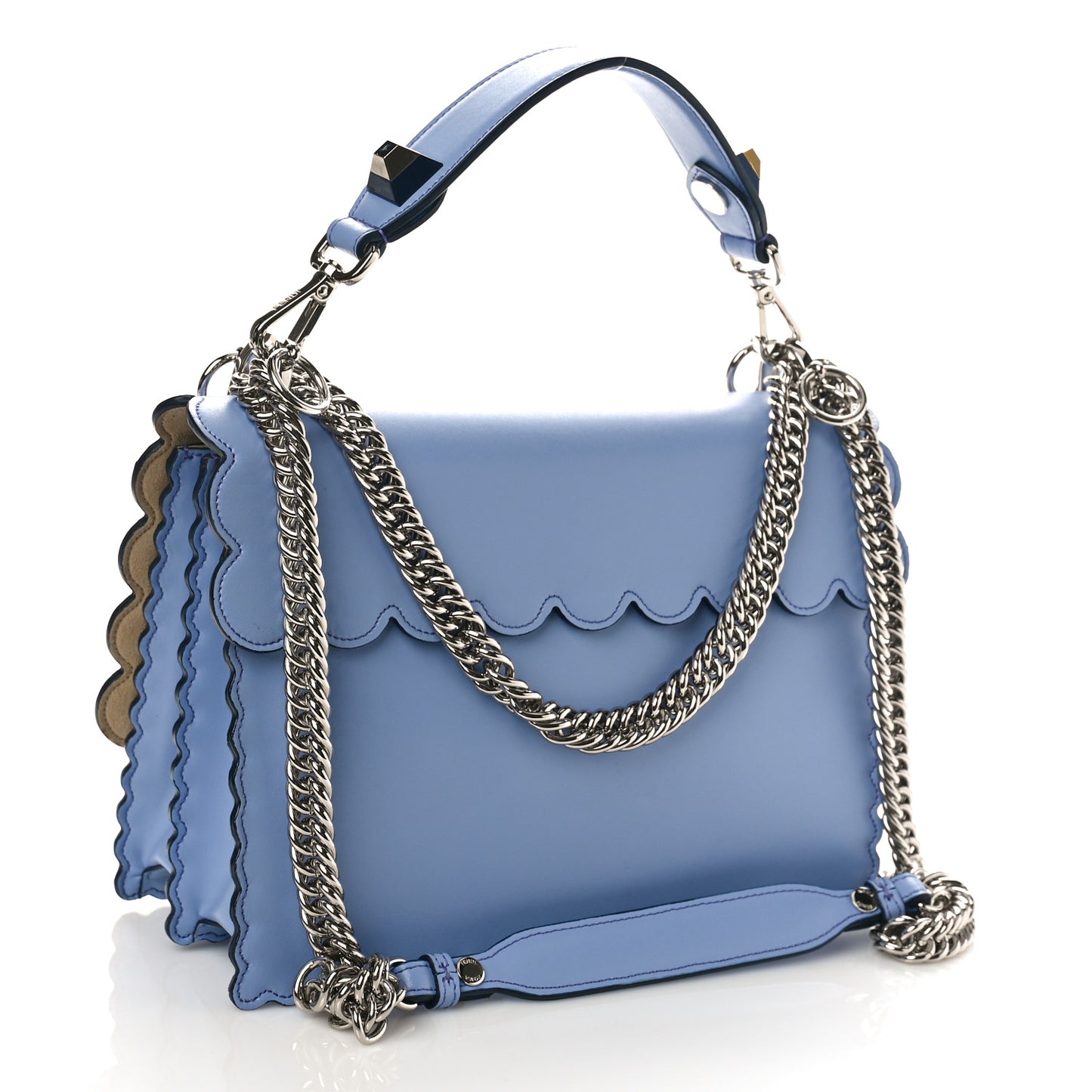 Vitello Liberty Scalloped Studded Kan I Shoulder Bag Azzurro Sky