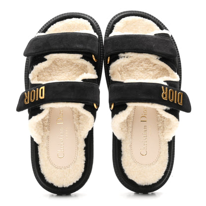 Christian Dior Suede Goatskin Shearling Effect Dioract 10mm Slide Sandals 35.5 Black 2 of 10