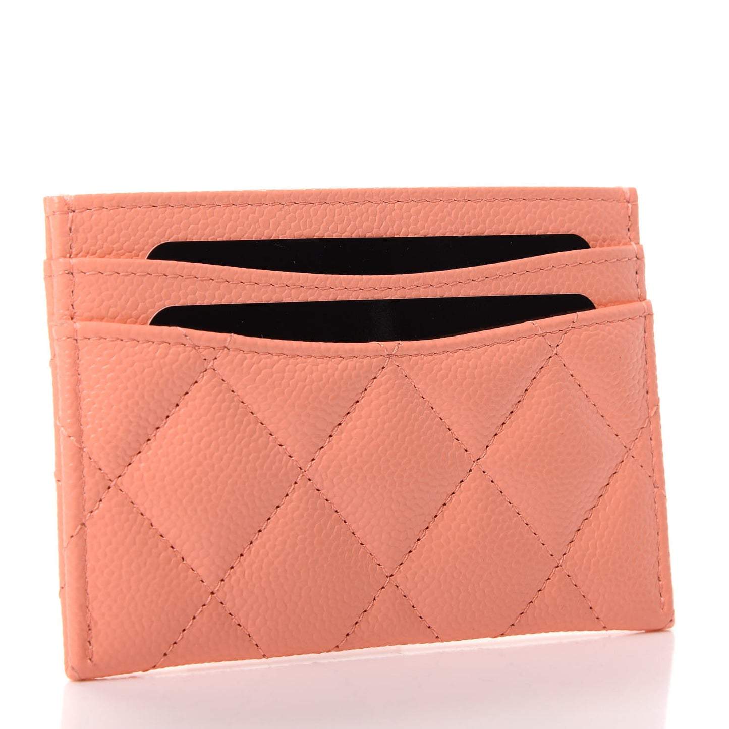 Caviar Quilted Card Holder Coral