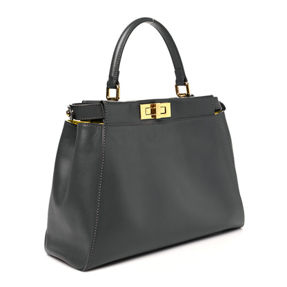 Fendi Vitello Morgan Shiny Nappa Medium Peekaboo Iconic Satchel Piombo Lime 2 of 8