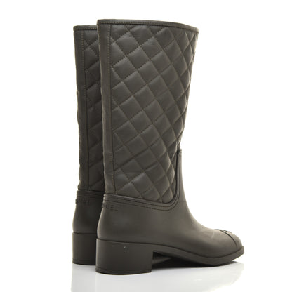 Chanel Rubber Quilted Rain Boots 38 Green 4 of 8