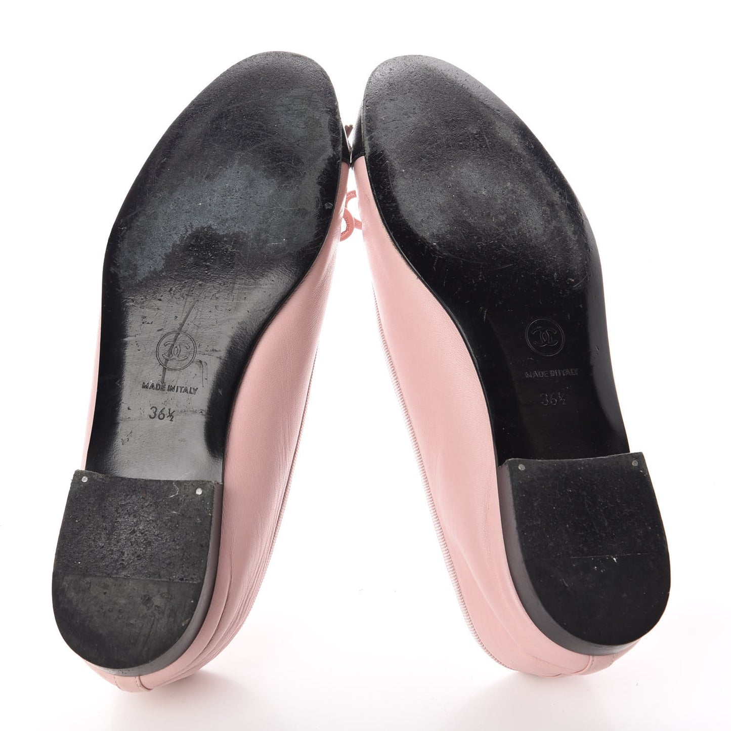 Lambskin CC Cap Toe Ballerina Flats 36.5 Light Pink Black