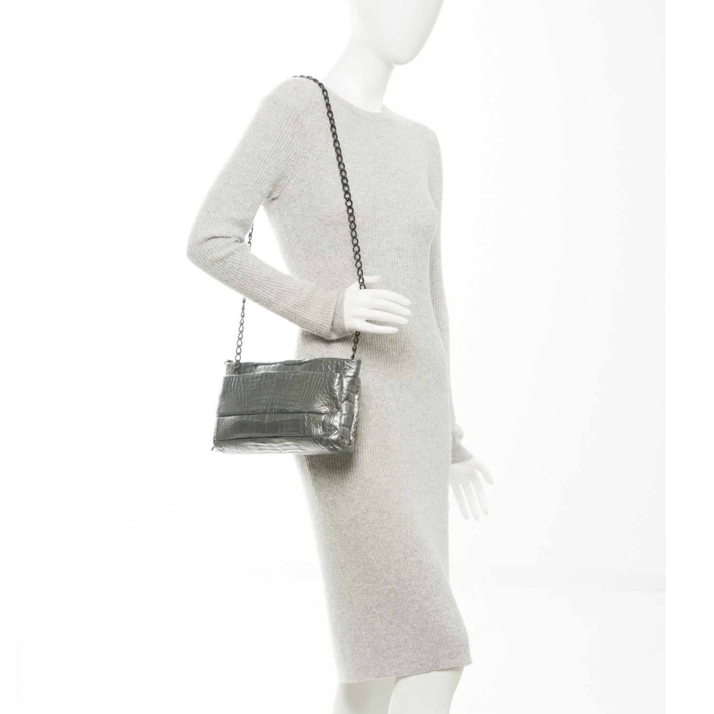 Metallic Crocodile Tassel Chain Shoulder Bag Silver