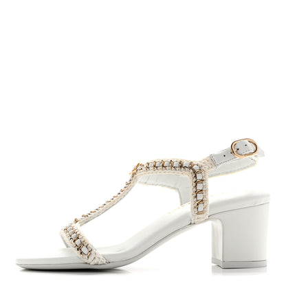 Chanel Lambskin CC Chain Braided Sandals 35 White 1 of 9
