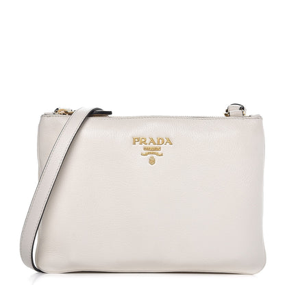 Prada Vitello Phenix Double Zip Crossbody Bag Bianco 1 of 9