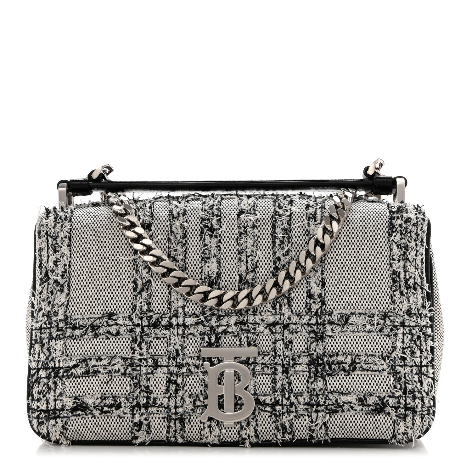 Burberry Lambskin Needle Punch Quilted Check Small Lola Bag White Black 1 of 10