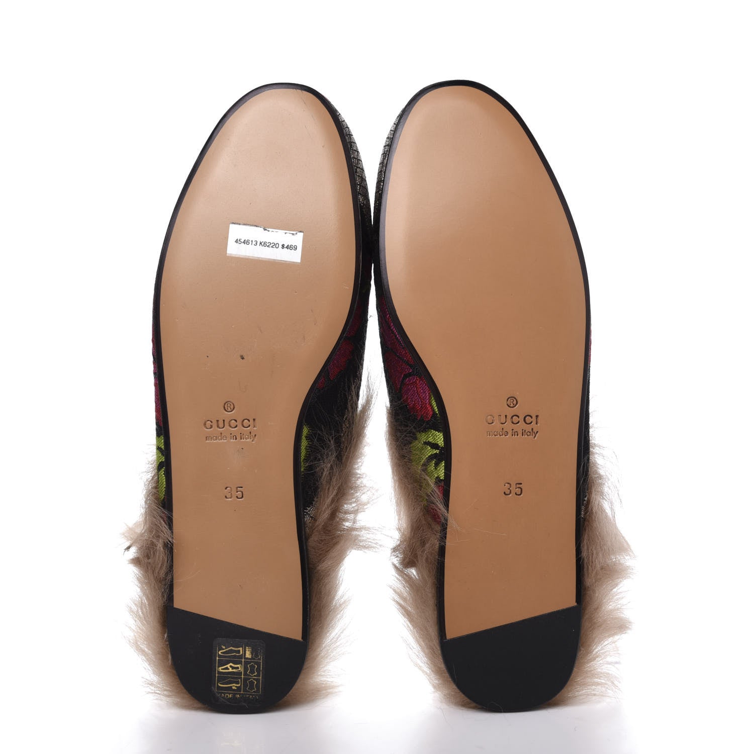 Gucci Brocade Fur Floral Womens Princetown Slippers 35 Black Anthracite 5 of 8