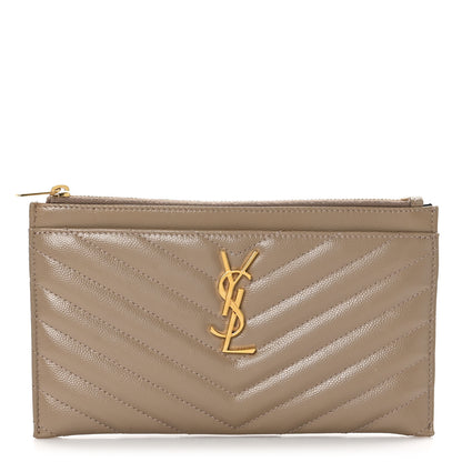 Saint Laurent Grain De Poudre Chevron Monogram Bill Pouch Dusty Grey 1 of 8