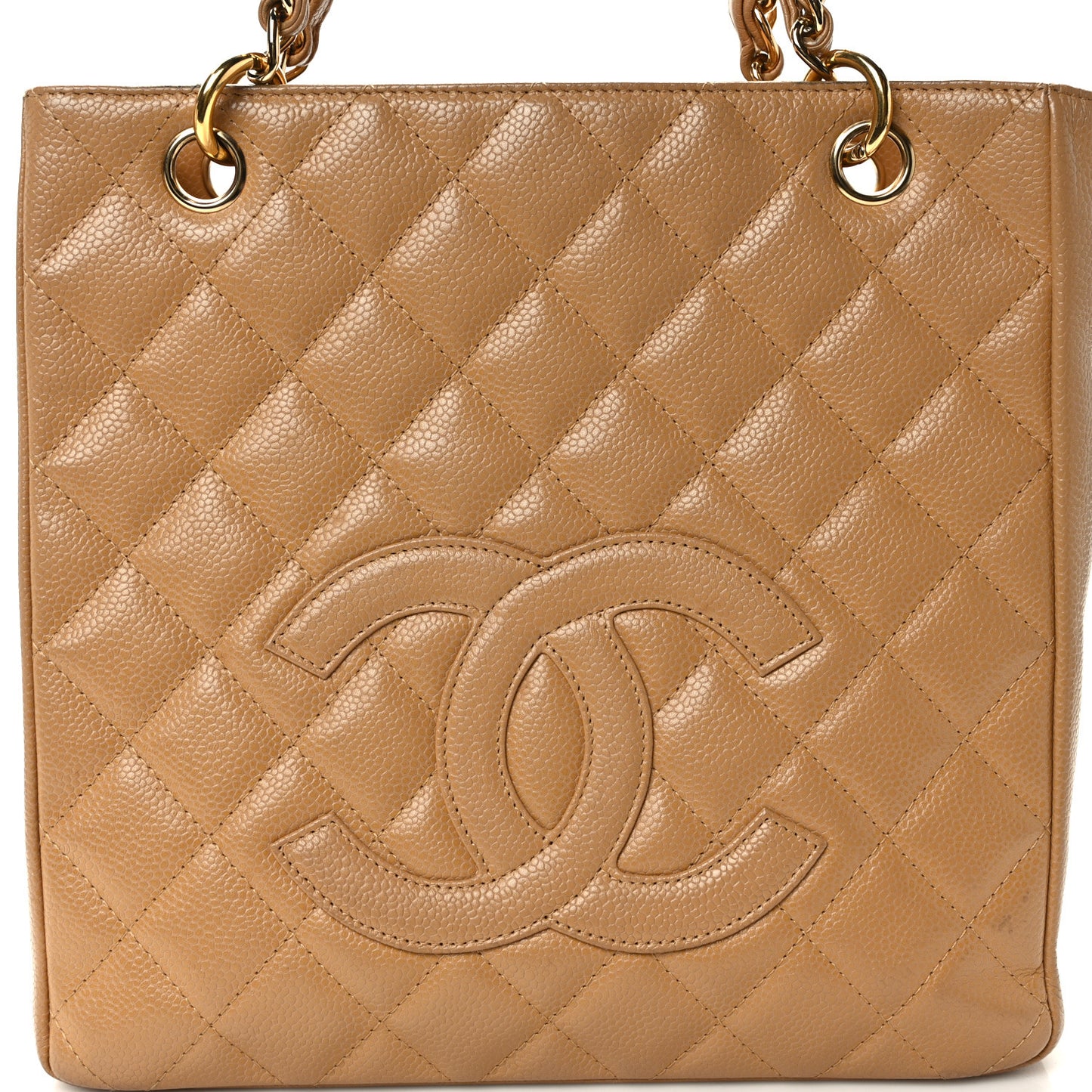 Caviar Quilted Petit Shopping Tote PST Dark Beige