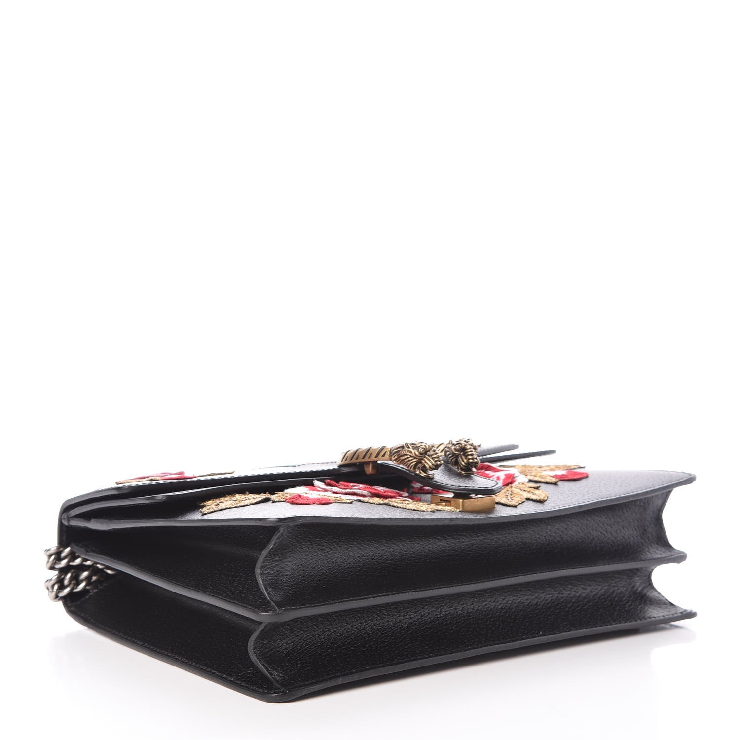 Gucci Calfskin Web Floral Embroidered Medium Dionysus Shoulder Bag Black 4 of 10