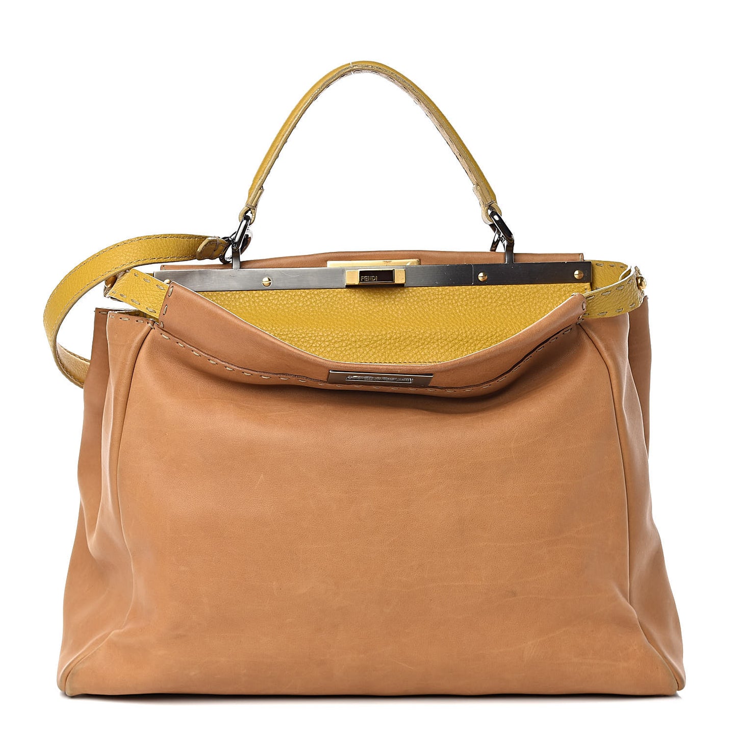 Vitello Saddle Cuoio Romano Selleria Large Peekaboo Iconic Satchel Saddle Ocra Moro