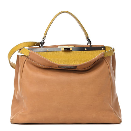 Fendi Vitello Saddle Cuoio Romano Selleria Large Peekaboo Iconic Satchel Saddle Ocra Moro 1 of 13