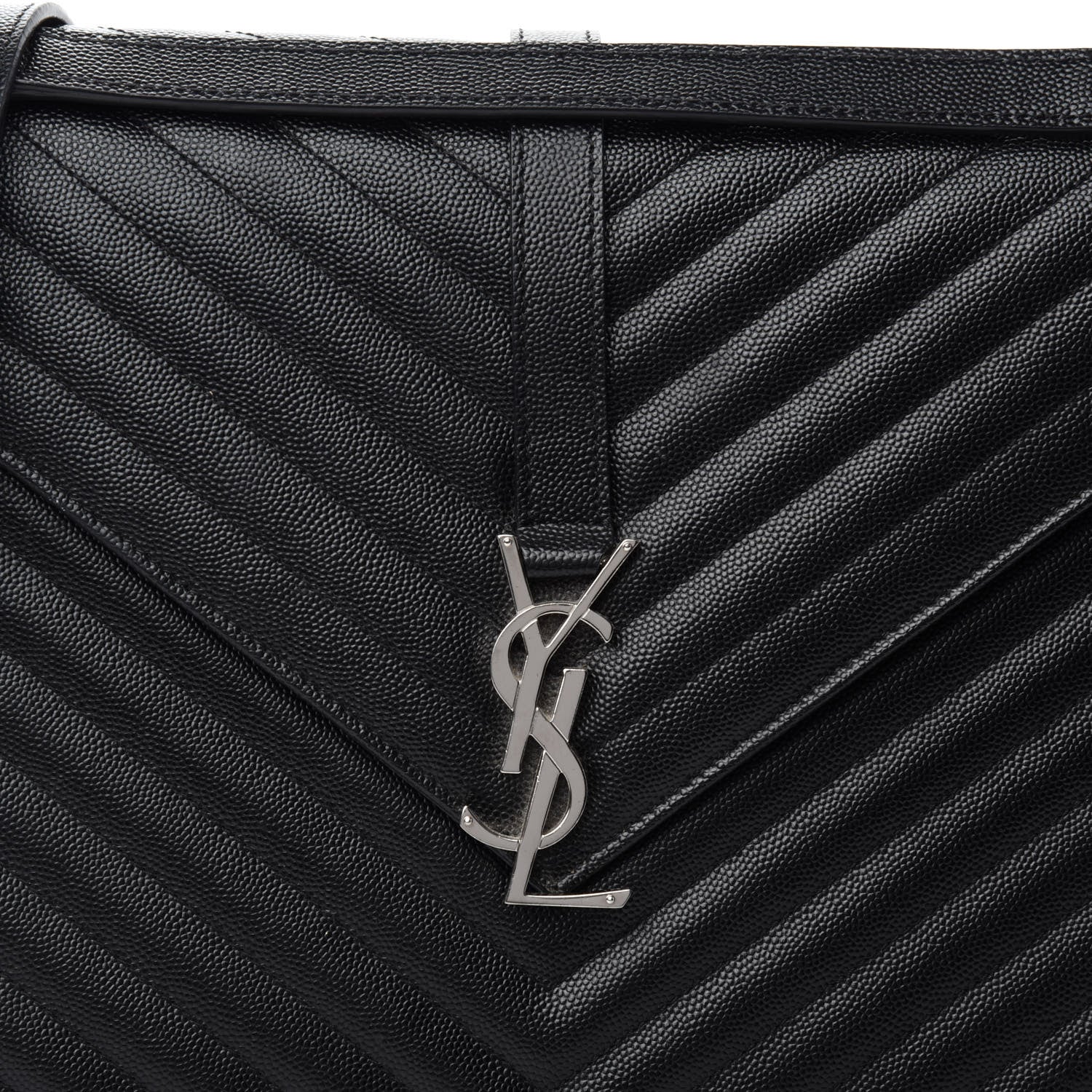 Saint Laurent Grain De Poudre Matelasse Chevron Large Monogram Satchel Black 9 of 11