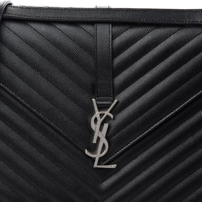 Saint Laurent Grain De Poudre Matelasse Chevron Large Monogram Satchel Black 9 of 11
