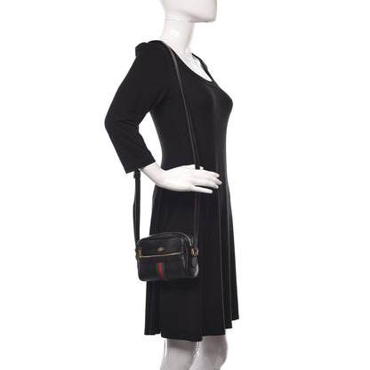 Gucci Calfskin Web Mini Ophidia Shoulder Bag Black 2 of 12