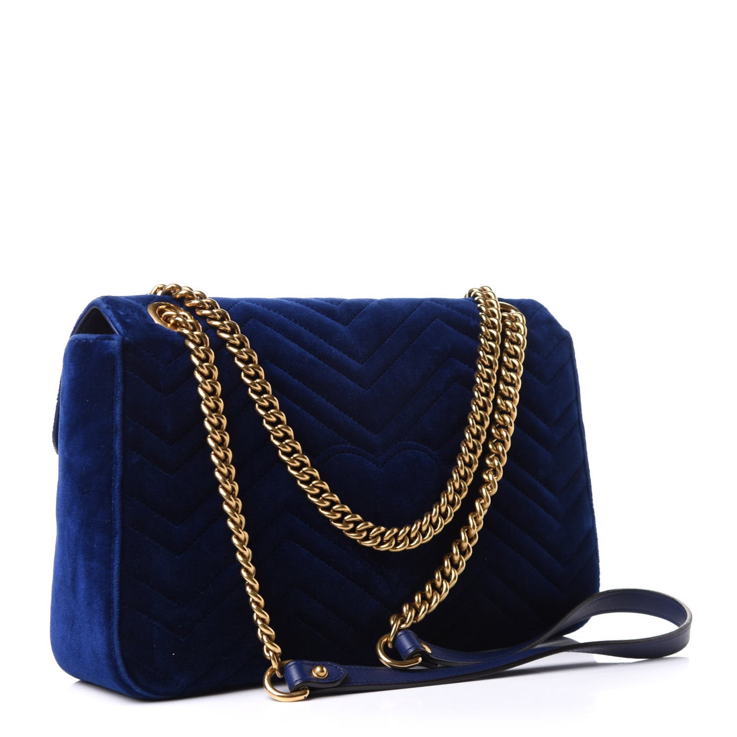 Velvet Matelasse Medium GG Marmont Shoulder Bag Cobalt Blue