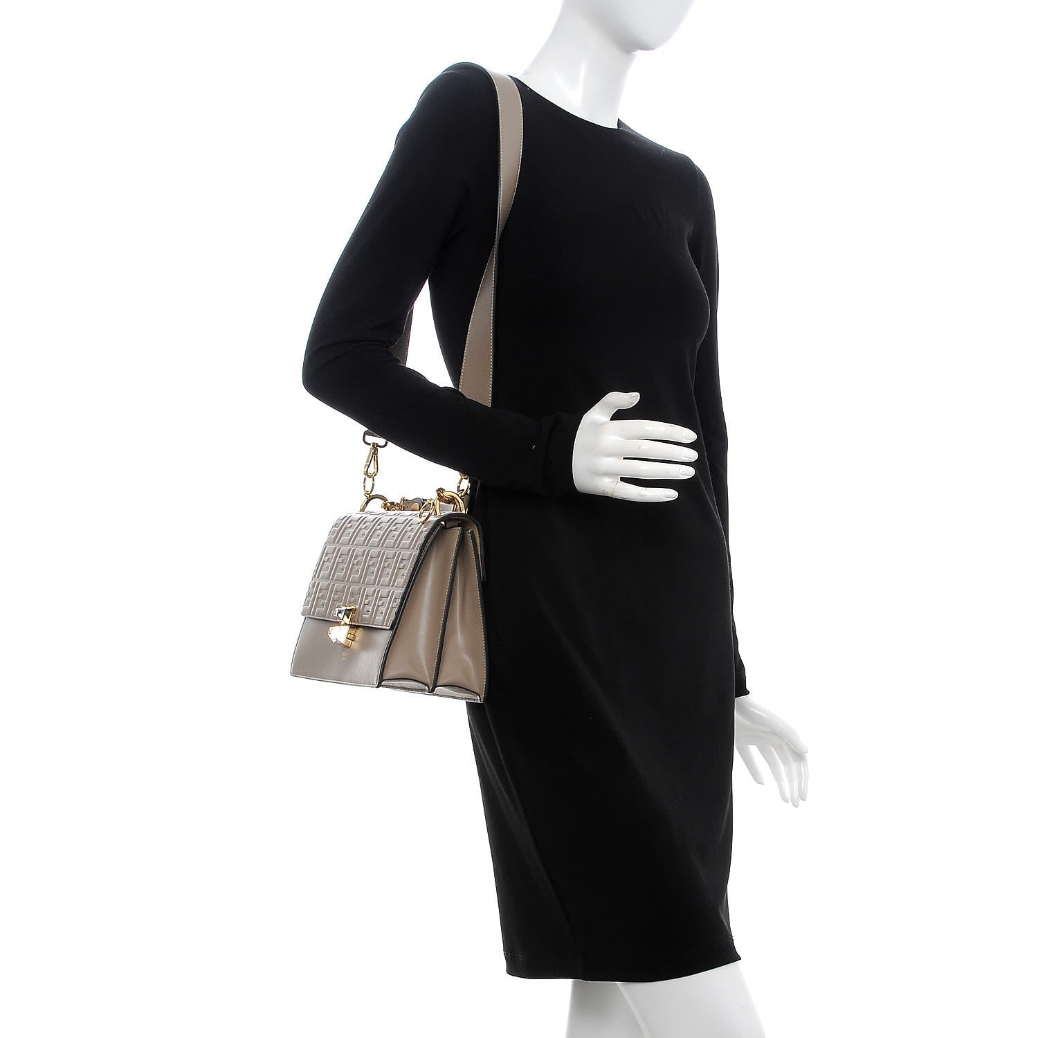 Fendi Vitello Liberty FF 1974 Embossed Kan I Shoulder Bag Tortora 2 of 8