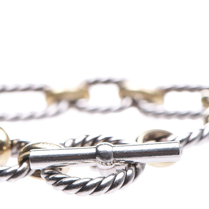 David Yurman Sterling Silver 18K Yellow Gold Blue Sapphire Cushion Link Bracelet 3 of 5