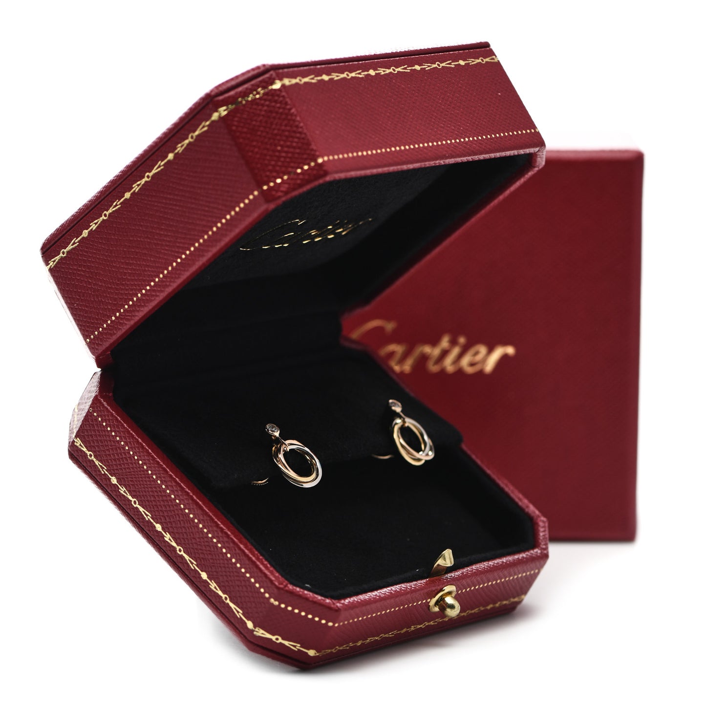 18K Pink Yellow White Gold Diamond Trinity Drop Earrings