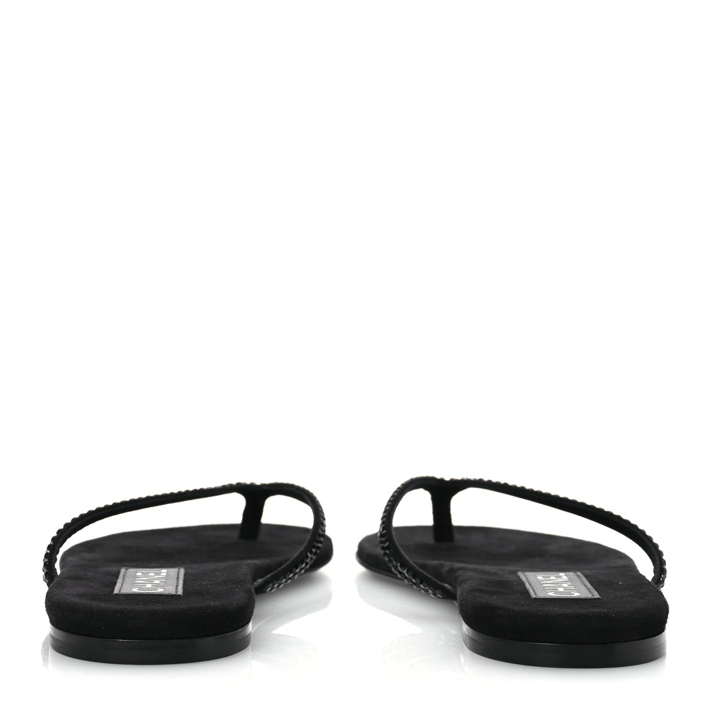Suede Kidskin Strass CC Thong Sandals 37.5 Black