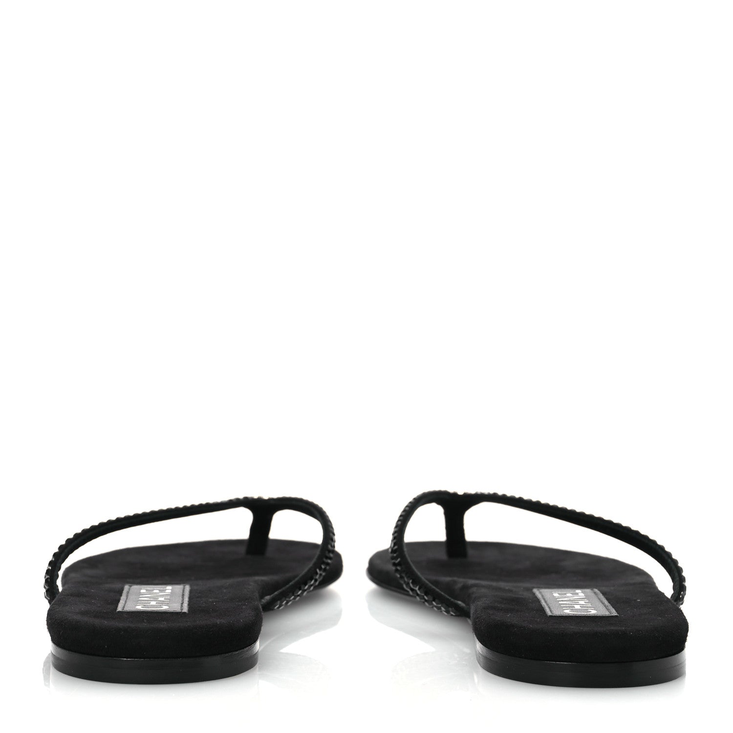 Chanel Suede Kidskin Strass CC Thong Sandals 37.5 Black 6 of 10