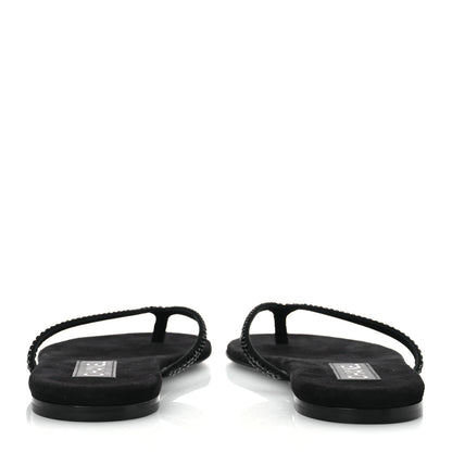 Chanel Suede Kidskin Strass CC Thong Sandals 37.5 Black 6 of 10
