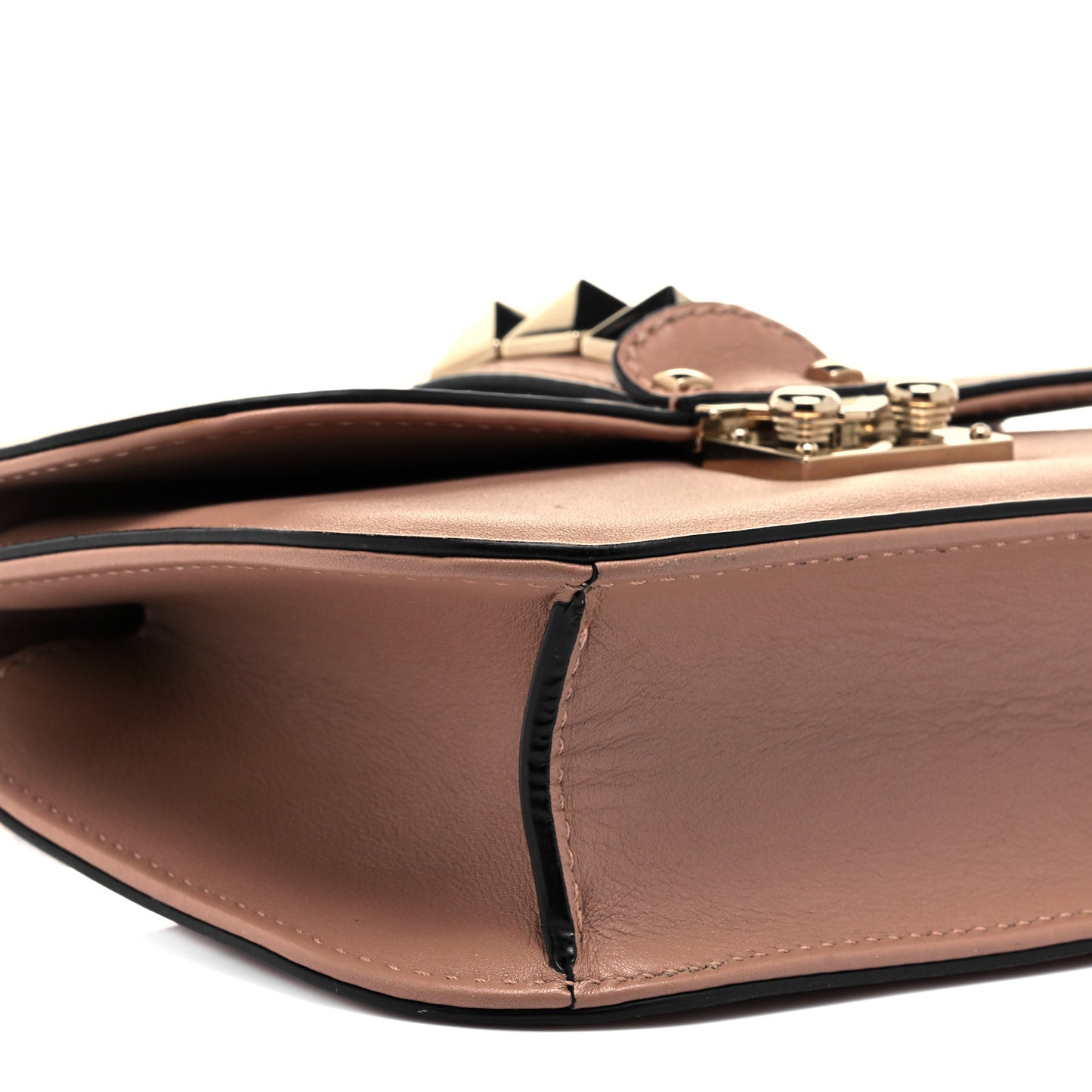 Vitello Small Glam Lock Rockstud Flap Soft Noisette
