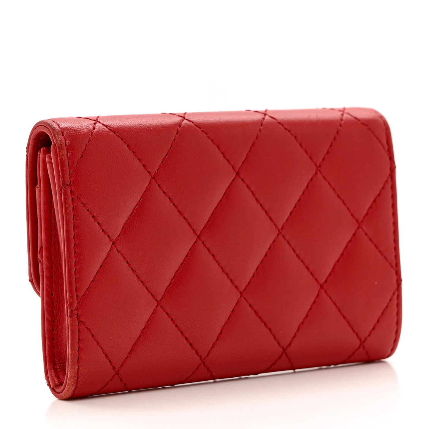 Lambskin Quilted Flap Card Holder Red