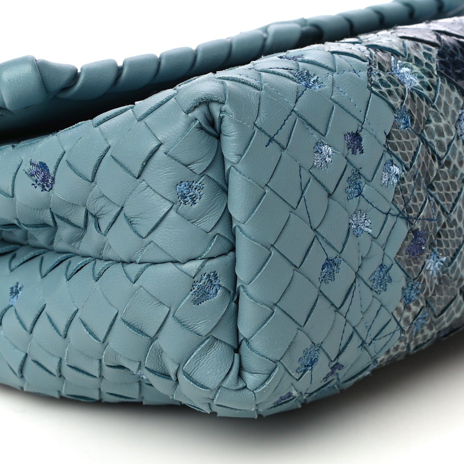 Bottega Veneta Nappa Ayers Embroidered Intrecciato Baby Olimpia Shoulder Bag Blue 9 of 13