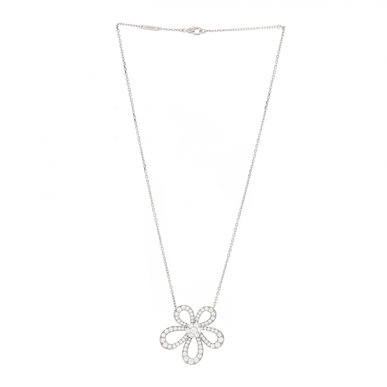 Van Cleef & Arpels 18K White Gold Diamond Flowerlace Pendant Necklace 3 of 5