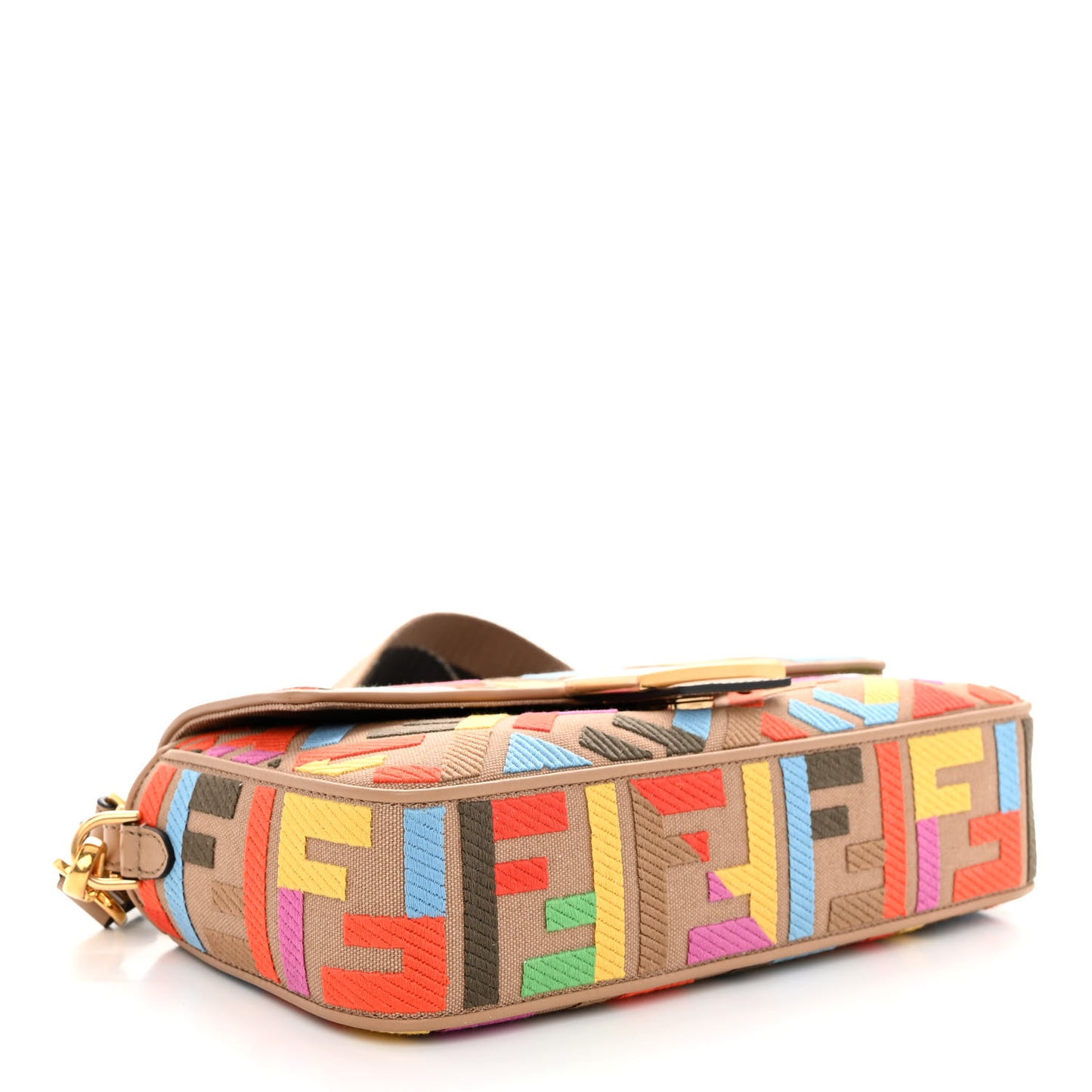 Canvas Vitello King FF Multicolor Embroidered Baguette Multicolor Cuoio