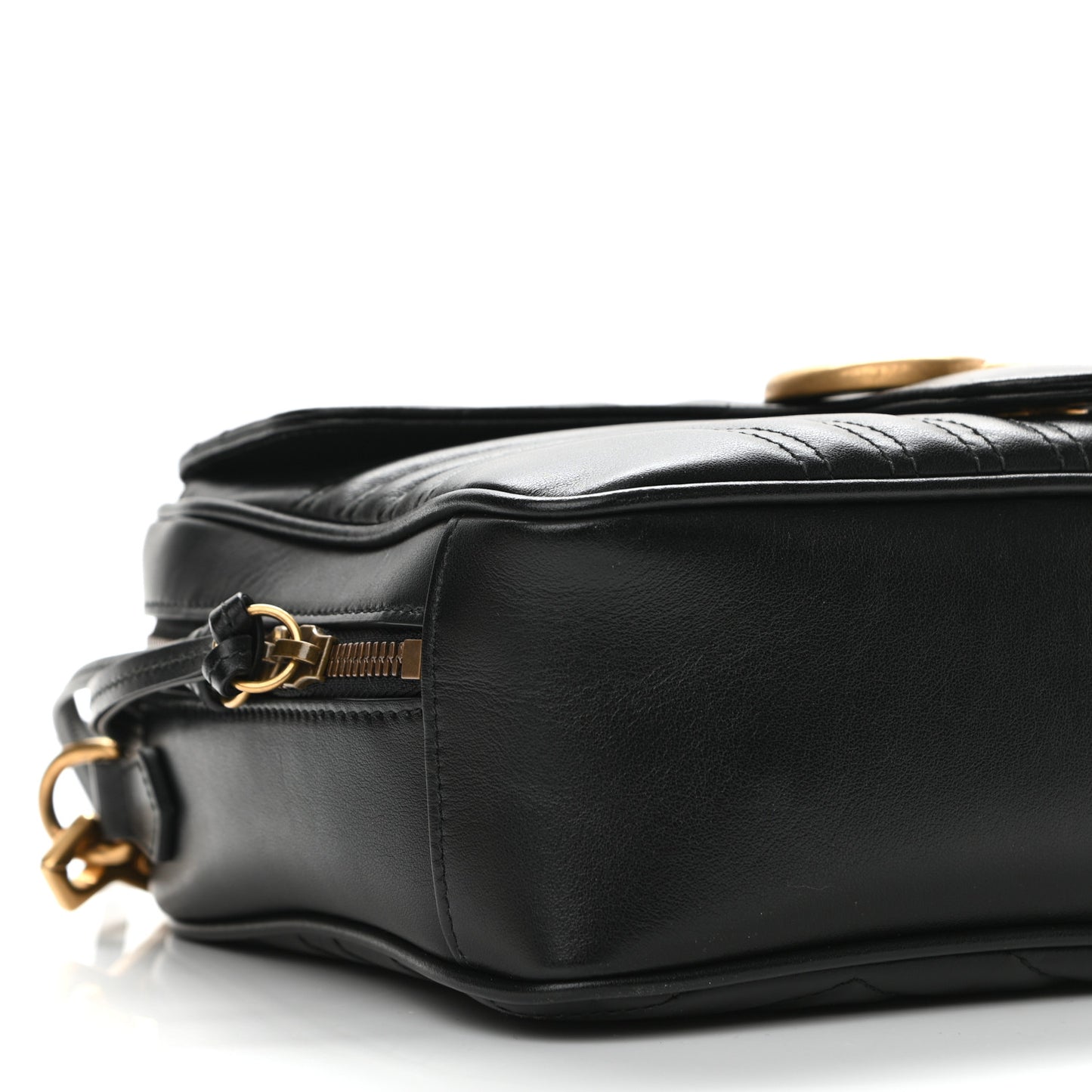 Calfskin Matelasse Sylvie Web Small GG Marmont Top Handle Shoulder Bag Black