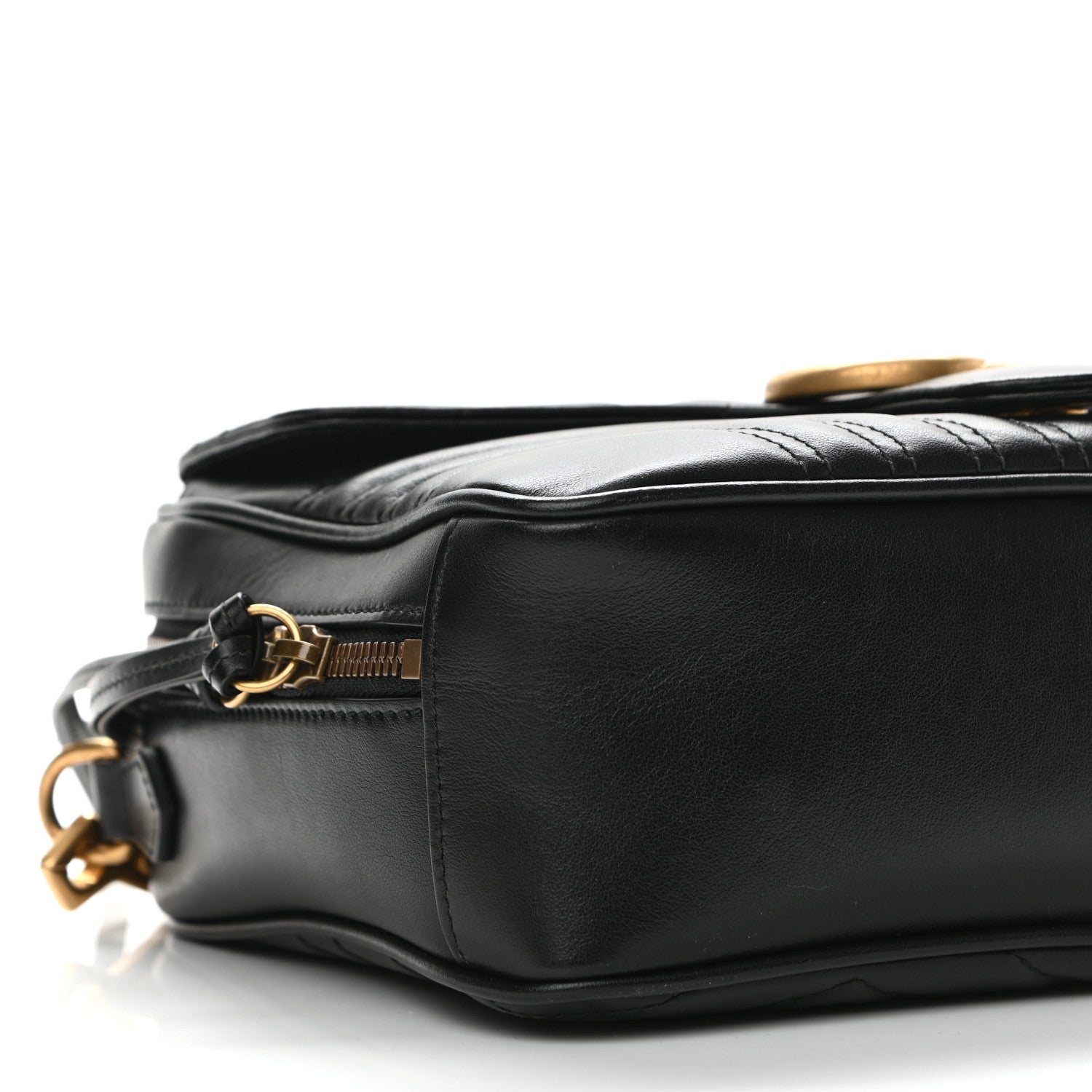 Gucci Calfskin Matelasse Sylvie Web Small GG Marmont Top Handle Shoulder Bag Black 9 of 10