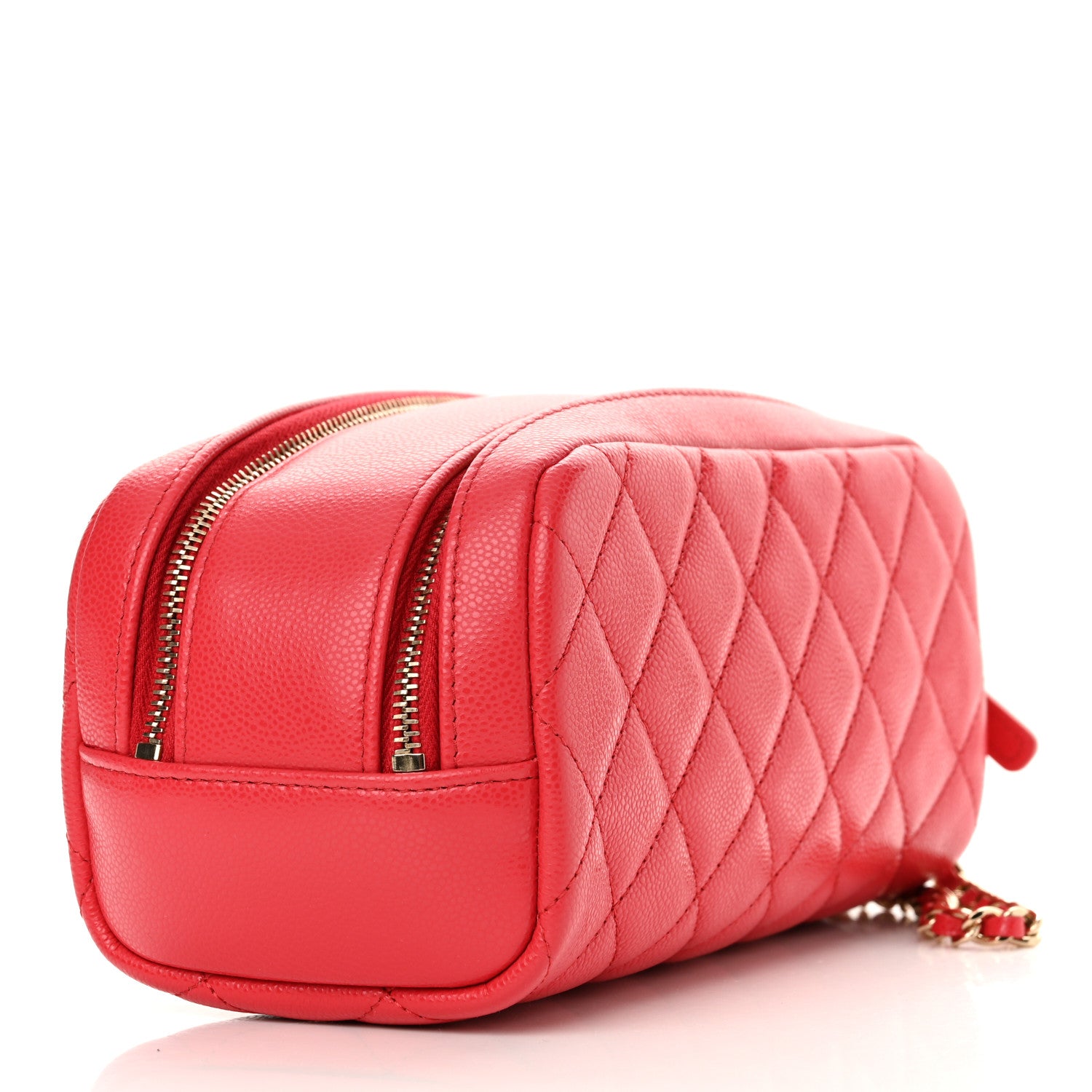 Chanel Caviar Quilted Toiletry Case With Chain Dark Pink 3 of 11