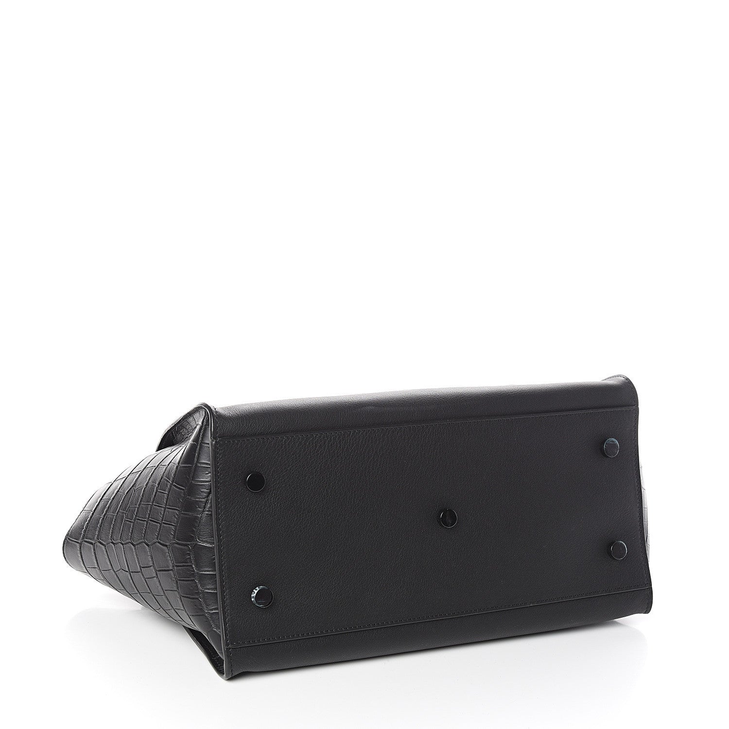 Saint Laurent Smooth Calfskin Crocodile Embossed Small Monogram Downtown Cabas Black 3 of 9