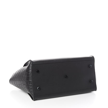 Saint Laurent Smooth Calfskin Crocodile Embossed Small Monogram Downtown Cabas Black 3 of 9