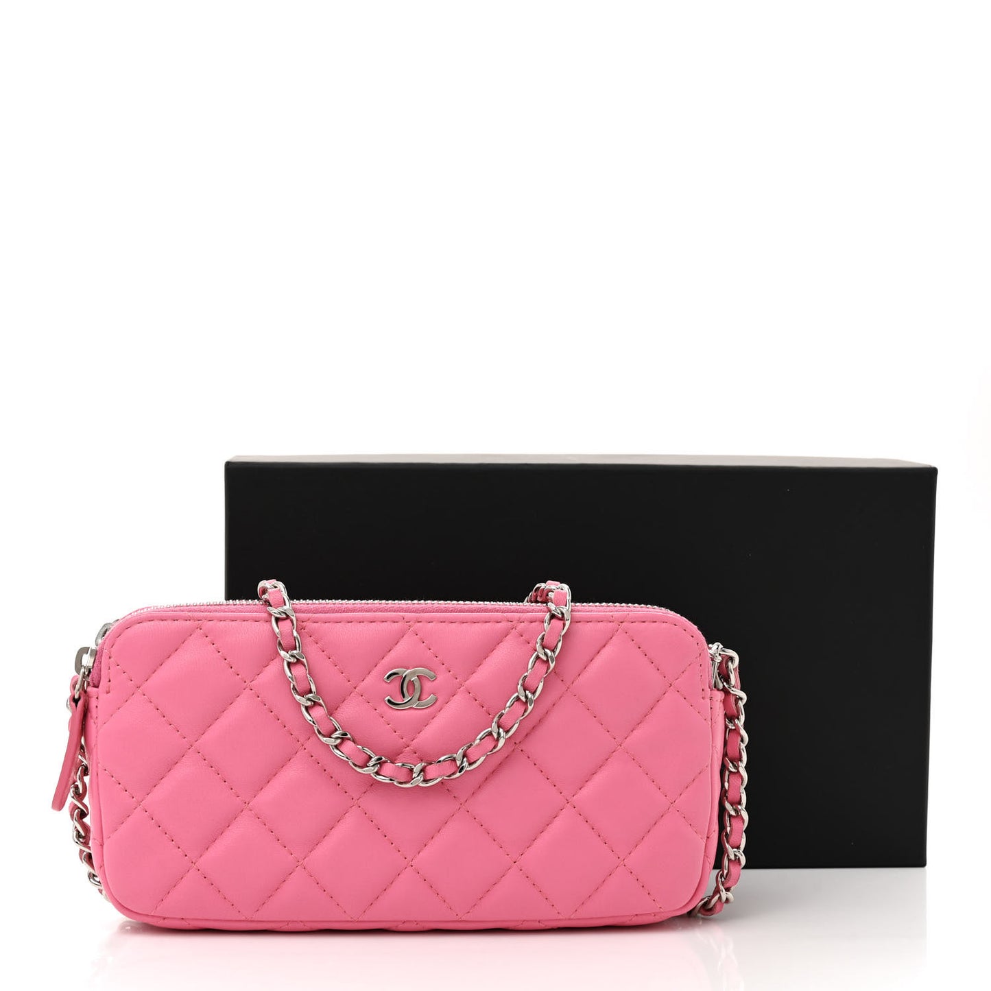 Lambskin Quilted Small Clutch With Chain Pink