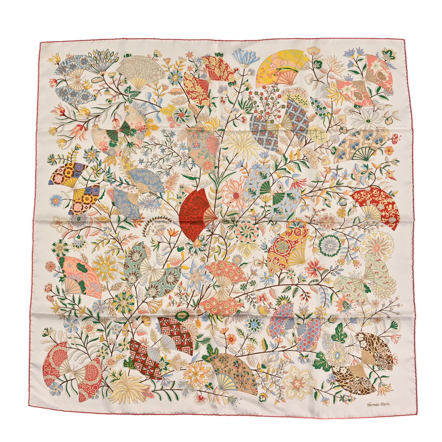 Silk Fleurs et Papillons de Tissus Scarf 90 Blanc Vert Jaune Pale