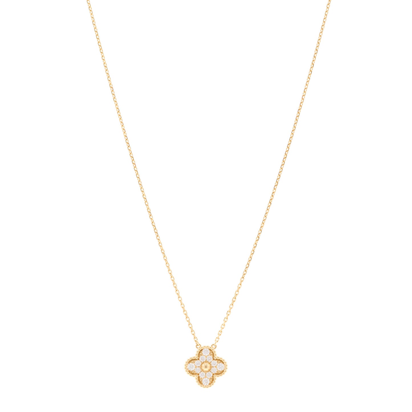 18K Yellow Gold Diamond Vintage Alhambra Pendant Necklace